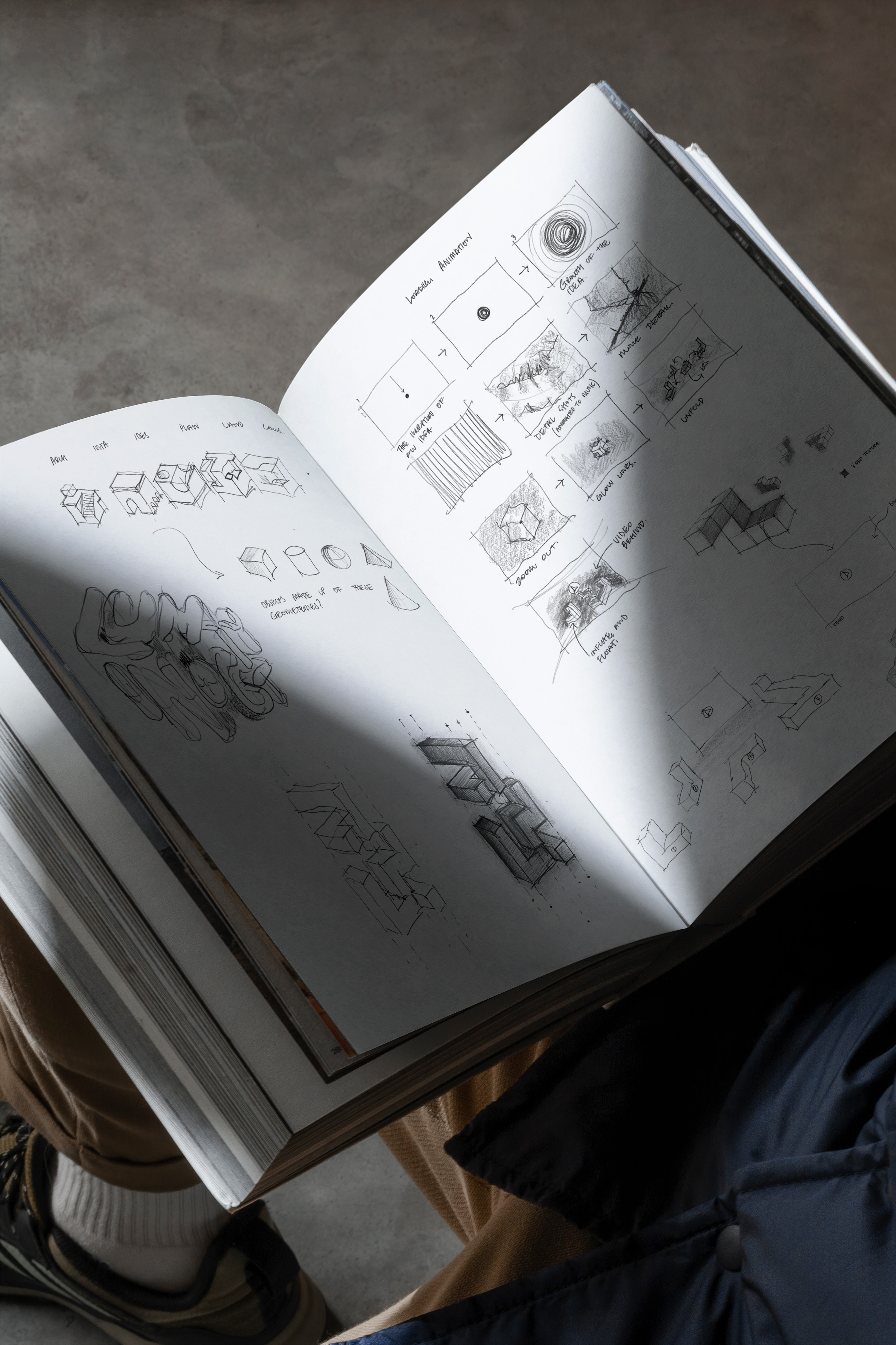 sketchbook of concept drawings