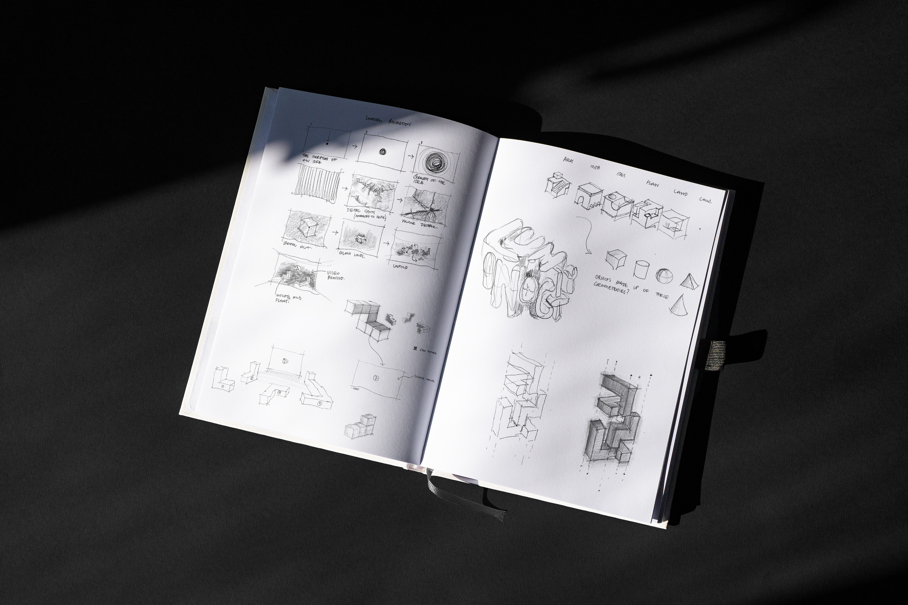 sketchbook of concept drawings